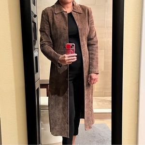 Danier Genuine Chocolate Brown Suede Long Coat